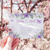 パープルモダンフローラバタフライガールベビーシャワー 招待状