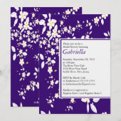 パープルモダンフローラブライダルシャワー招待 招待状 (正面/裏面)