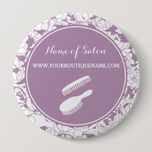 パープルモダンフローラヘアアンド美しいブティック 缶バッジ (正面)