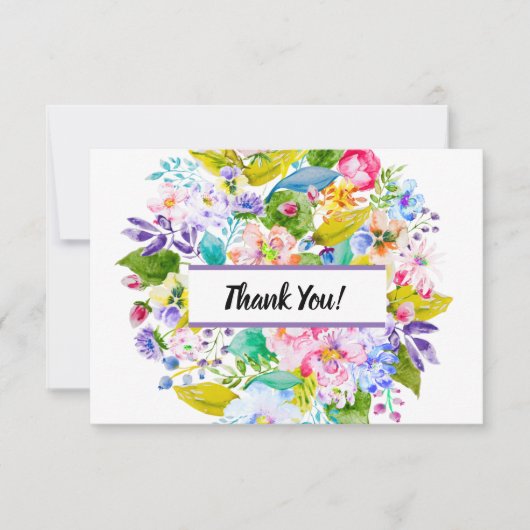 パープルモダンフローラロマンチックありがとう サンキューカード (正面)