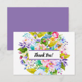 パープルモダンフローラロマンチックありがとう サンキューカード (正面/裏面)