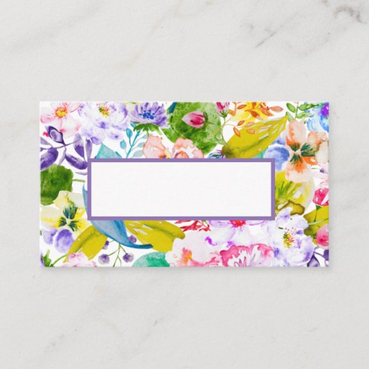 パープルモダンフローラロマン結婚ティック座席表 プレイスカード (正面)