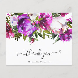 パープルモダンフローラ予算結婚のサンキューカード