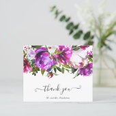 パープルモダンフローラ予算結婚のサンキューカード (スタンド正面)