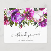 パープルモダンフローラ予算結婚のサンキューカード (正面)