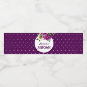 パープルモダンフローラ水玉模様Aqikah ペットボトルラベル (シングルラベル)