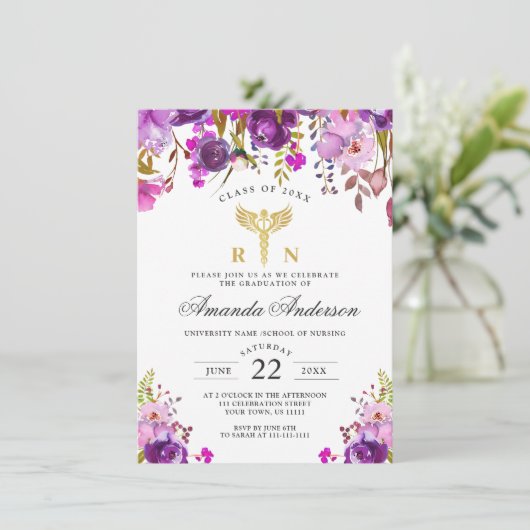 パープルモダンフローラ看護学校卒業 招待状 (スタンド正面)
