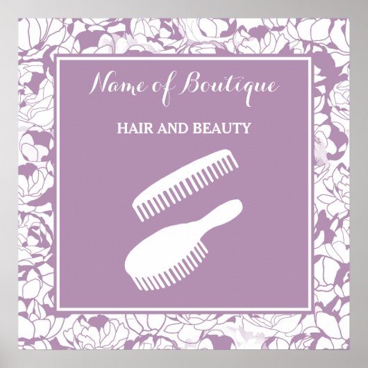 パープルモダンフローラ美しいブティックサイン ポスター (正面)