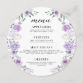 パープルモダンフローラ薄紫結婚のラウンドフラットメニュー メニュー (正面)