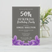 パープルモダンフローラ50thサプライズ誕生日パーティー 招待状 (スタンド正面)