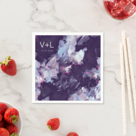 パープルモダンブラシストロ結婚ーク スタンダードカクテルナプキン