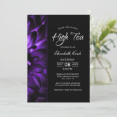 パープルモダンブラックフローラハイティーブライダルシャワー 招待状 (スタンド正面)