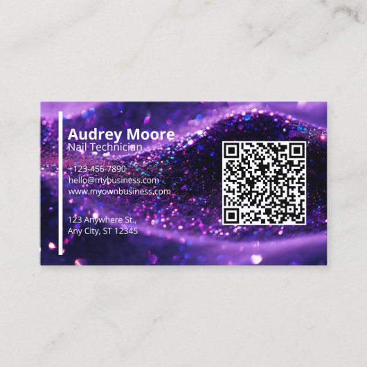 パープルモダンプロフェッショナルカードQRコード爪、 ネイル技術 名刺 (正面)