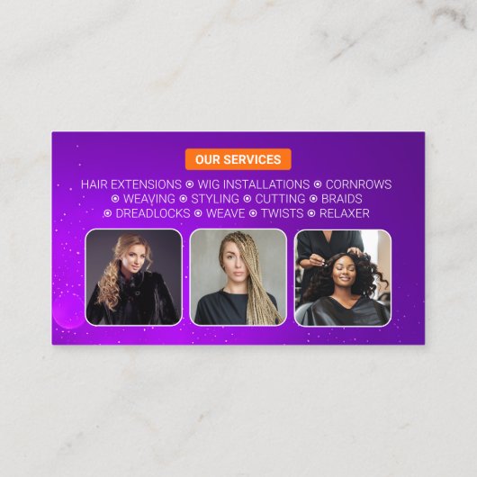 パープルモダンヘアスタイリスト美しいサロン美容師 名刺 (裏面)