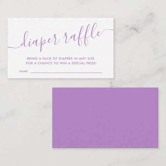 パープルモダンベビーおむつラッフルチケットエンクロージャ エンクロージャーカード (正面/裏面)
