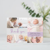 パープルモダンベビー女子カスタム写真コラージュ サンキューカード (スタンド正面)