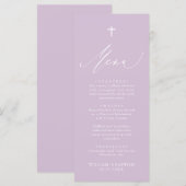 パープルモダンホワイトクロスガールバプテスミスメニューカード メニュー (正面/裏面)