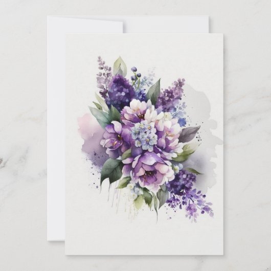 パープルモダンボタニカルエレガントブライダルシャワー 招待状 (裏面)