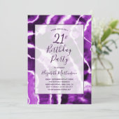 パープルモダンマーブル絞り染め21st誕生日パーティー 招待状 (スタンド正面)