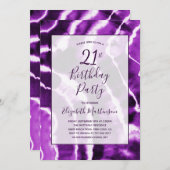パープルモダンマーブル絞り染め21st誕生日パーティー 招待状 (正面/裏面)