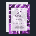 パープルモダンマーブル絞り染め21st誕生日パーティー 招待状<br><div class="desc">このユニークデザインモダンは芸術的、深いのアメジスト紫と白の絞り染めの水彩模様がアゲート波、大理石、海波に似ているのが特徴である。前面の中央には、イベントの詳細、トレンディー書道のスクリプトエレガント、サンセリフタイポグラフィの全てが含まれ、部分的に透明な白いオーバーレイ上にマルブリード模様を通して表示する。背面には同じ絞り染めパターン。このアイテムをカスタマイズするには、製品テンプレートのカスタマイズ可能な文字を変更する。</div>