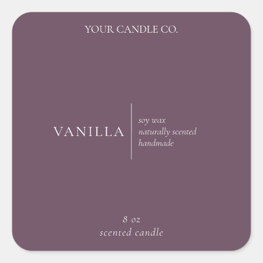 パープルモダンミニマルろうそくラベル スクエアシール (正面)