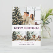 パープルモダンメリークリスマスフォト シーズンカード (スタンド正面)