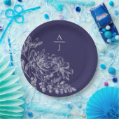 パープルモダンモノグラムフローラ紙プレート ペーパープレート (パーティー)