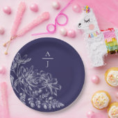 パープルモダンモノグラムフローラ紙プレート ペーパープレート (パーティー)