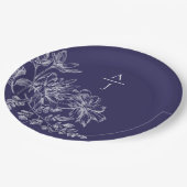 パープルモダンモノグラムフローラ紙プレート ペーパープレート (アングル)