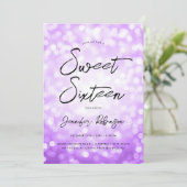 パープルモダンライツ写真甘い16パーティー 招待状 (スタンド正面)