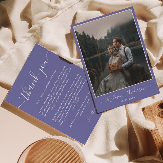 パープルモダンラベンダー(2枚の写真を含む) 結婚 サンキューカード