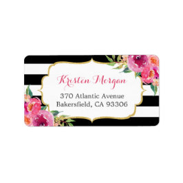 パープルモダンレッドピンク明るい赤紫色フローラBWストライプ ラベル