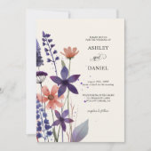 パープルモダンワイルドフラワー庭園の結婚式招待状 招待状 (正面)