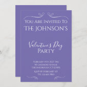 パープルモダンヴァレンティーンズデイパーティの招待状 シーズンカード (正面/裏面)