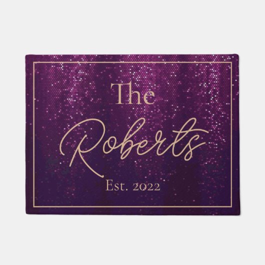 パープルモダン引っ越し祝いパーティー |新しいホーム |ようこそ ドアマット (正面)