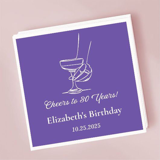 パープルモダン応援30年誕生日ナプキンス スタンダードカクテルナプキン