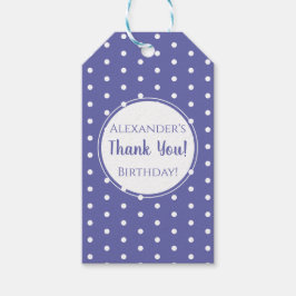 パープルモダン水玉模様名誕生日パーティーのお気に入り ギフトタグ