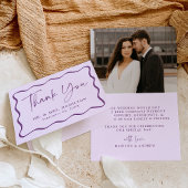 パープルモダン波状フレーム写真結婚の皆様へ サンキューカード