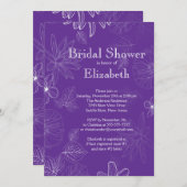 パープルモダン紅葉フラワーズブライダルシャワー 招待状 (正面/裏面)