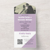 パープルモダン薄紫シンプルQRコードはっきりした写真 オールインワン招待状 (内側)