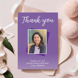 パープルモダン誕生日写真 サンキューカード