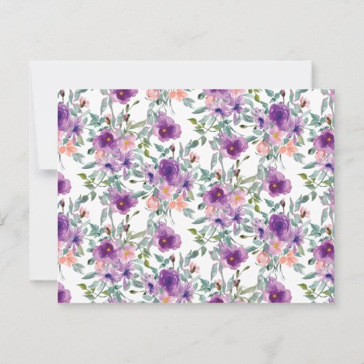 パープルモダン赤面フローラ水の色のスクリプトスワッシュ ノートカード (裏面)