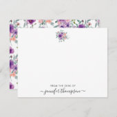 パープルモダン赤面フローラ水の色のスクリプトスワッシュ ノートカード (正面/裏面)