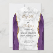 パープルモダン金ゴールドアガートマーブルアー結婚チズ 招待状 (正面)