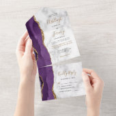 パープルモダン金ゴールドアガートマーブル結婚ズ オールインワン招待状 (貼ってはがせる)