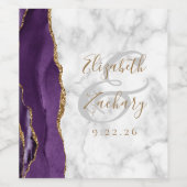 パープルモダン金ゴールドアガートマーブル結婚ズ ワインラベル (シングルラベル)