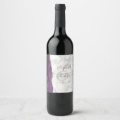 パープルモダン金ゴールドアガートマーブル結婚ズ ワインラベル (正面)