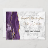 パープルモダン金ゴールドアガートマーブル結婚ズ 招待状 (正面)