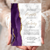 パープルモダン金ゴールドアガートマーブル結婚ズ 招待状